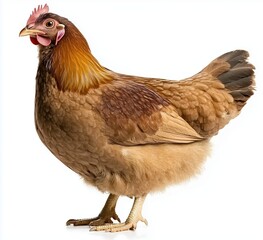 Fototapeta premium Charming Brown Hen Standing Gracefully Against a White Background with Soft Lighting 