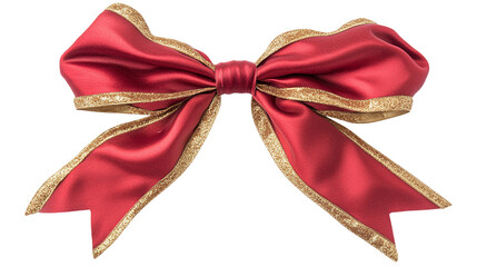 Elegant red ribbon and bow with gold trim on transparent background, perfect for holiday decorations and gift wrapping designs, isolated png image.