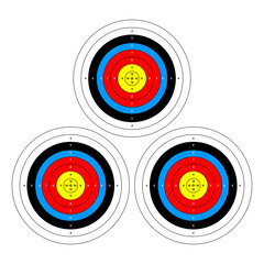 Archery target set. Shoting target set. Set of targets at white background. Concept of archery or reaching the goal in business. Vector illustration. Target icon vector. Arrow icon. Goal sign