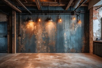 Rustic Industrial Lighting on Weathered Surface Design Backdrop