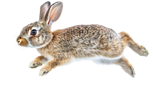 Realistic png of a rabbit in mid-hop with a transparent background, perfect for digital designs and creative projects. - Powered by Adobe