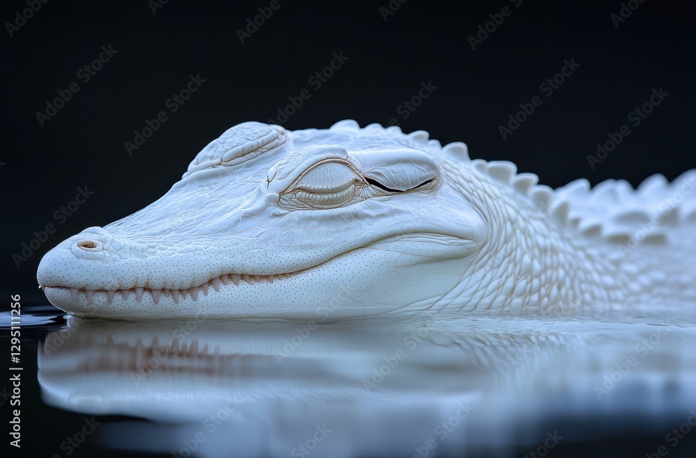 Poster elegant white alligator floating calmly on water surface with reflections and dark background creati