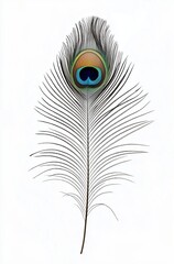 Elegant Peacock Feather Displaying Vibrant Colors and Intricate Patterns Against a Plain Background

