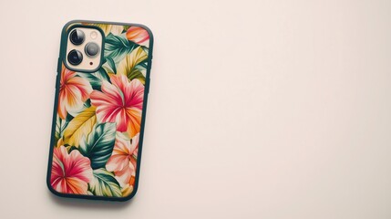 Tropical floral phone case on beige background