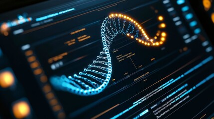 Digital Dna Visualization and Analysis of Genetic Structure on a Dark Futuristic Screen Display