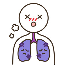 ウイルスで苦しい肺と人物　キャラクターイラスト