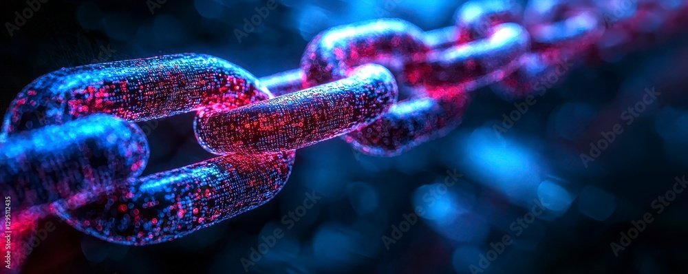 Poster interconnected metallic chain links representing technology and strength in cyber environment