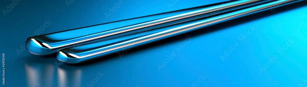Aufkleber metallic cylinders on cyan surface artistic render shiny reflections abstract design 3d style