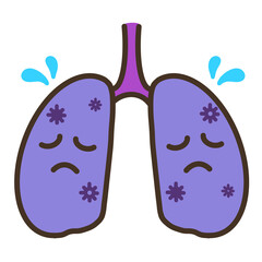 ウイルスで苦しい肺　キャラクターイラスト