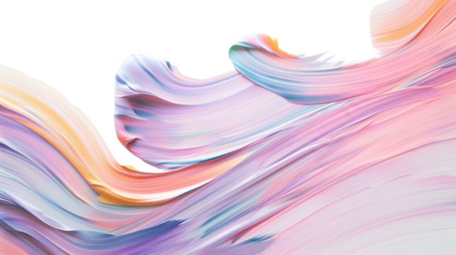 Colorful pastel paint strokes creating abstract wavy pattern on transparent background