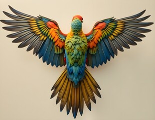 Fototapeta premium Close-up of a parrot with bright colors covering its pointed feathers highlighting its wide, curved wings and looking very beautiful
