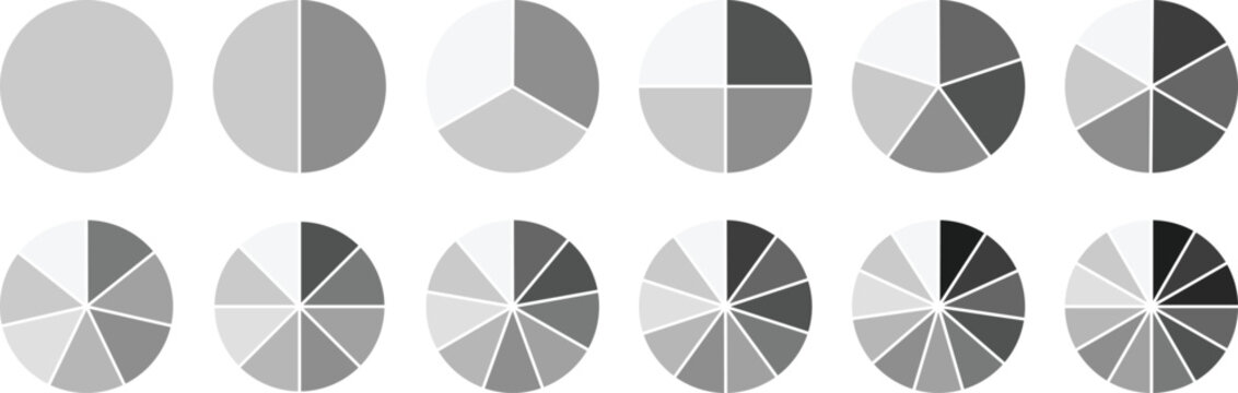 Pie chart set. Colorful diagram collection. Set of pie chart graph design. 