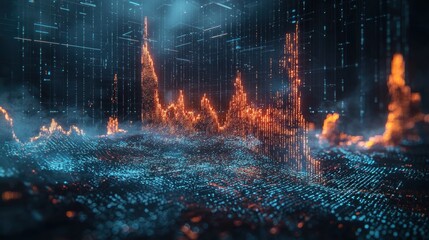Abstract Digital Stock Market Graph with Fiery Peaks and Data Streams