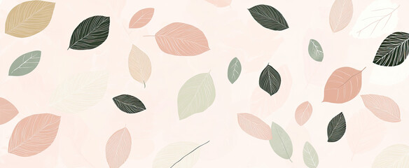 A soft pastel background featuring scattered leaves in various colors.