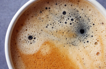 Coffee cream texture of fragrant  coffee background bubbles with foam. macro coffee crema