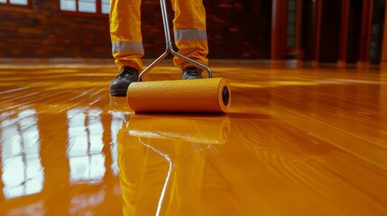 Floor Coating Application with Roller Tool for Smooth Surface Finish and Enhanced Protection
