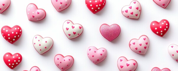Assorted Heart Candies on White Background Sweet Treats and Love Theme