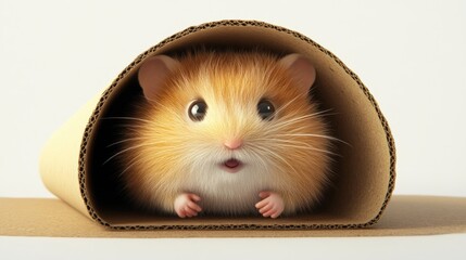 Curious Hamster in Cardboard Tube