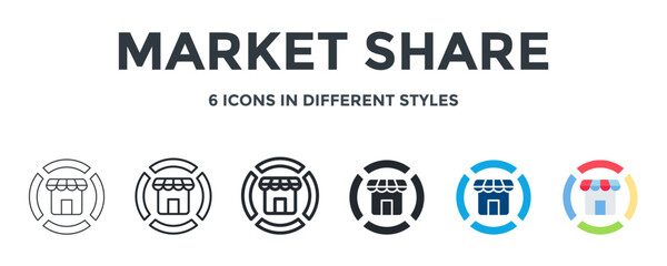 Market Share Icon In Different Style Vector Illustration. Designed In Thin Line, Regular Line, Bold Line, Glyph, Color Fill, And Flat Style Can Be Used For Web