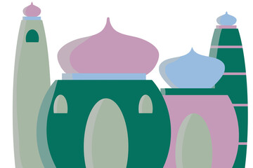 artistic, fancy, and colorful mosque with minarets