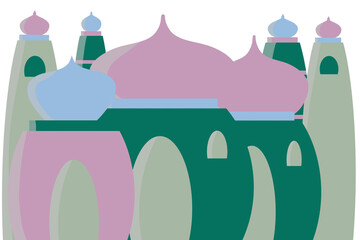 artistic, fancy, and colorful mosque with minarets