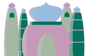 artistic, fancy, and colorful mosque with minarets