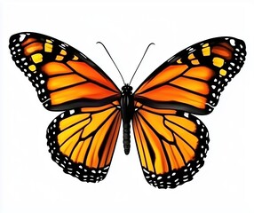 Fototapeta premium Stunning Monarch Butterfly Spreading Its Wings Against a Soft White Background Evoking Feelings of Freedom and Beauty 
