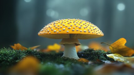 Closeup view of fresh mushroom in forest in Spring.