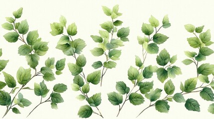 A detailed illustration of vibrant green leaves arranged symmetrically on a light background
