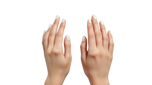 Woman showing her perfect fingernails with transparent background