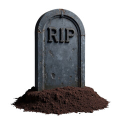 Old Gravestone with RIP Inscription and Dirt Mound, transparent background
