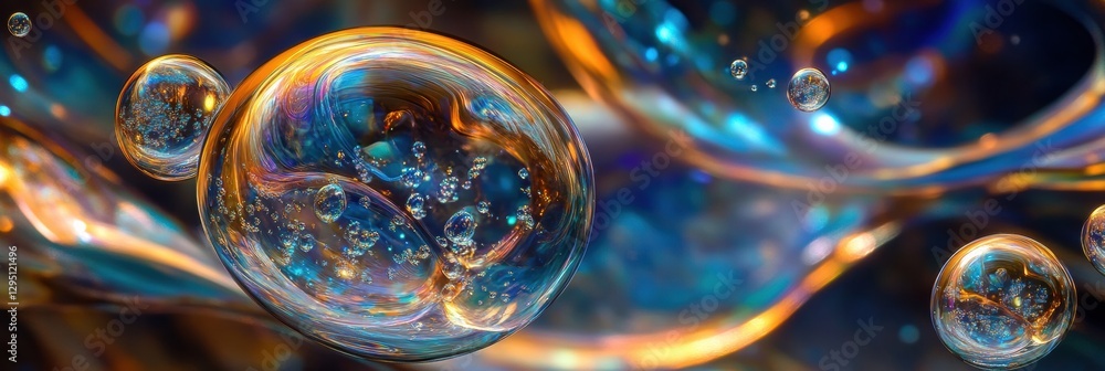 Aufkleber Glowing bubbles create captivating reflections in a serene underwater environment with colorful hues and shimmering light patterns. Generative AI