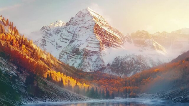 morning sunrise with sunlight on peak of frost mountain seamless looping overlay 4k virtual video animation background
