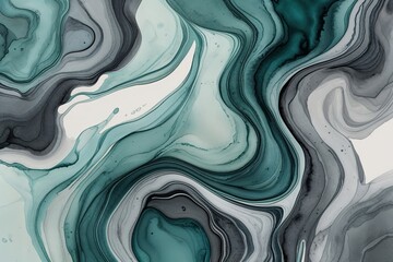 Obraz premium Elegant Watercolor Marbling in Muted Teal and Cool Gray with Fluid Texture for Sophisticated Design Projects