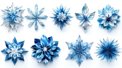 Beautifully crafted blue and silver paper snowflakes arranged in a visually striking pattern