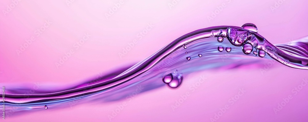 Poster mesmerizing fluid wave with tiny droplets and shimmering light in a serene amethyst hued backdrop