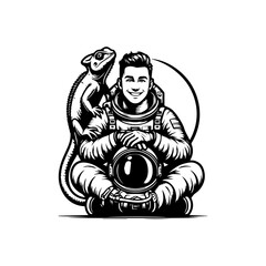 astronaut logo design with iguana animal
