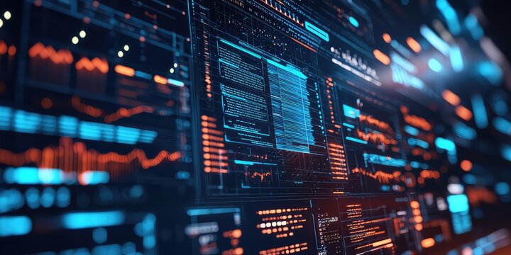 A close-up of an AI algorithm generating a thesis paper on a futuristic computer screen.
