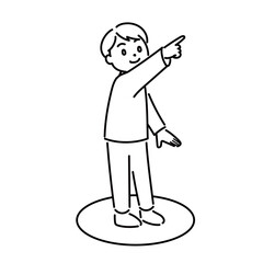 何かを発見した男の子のイラスト02　モノクロ