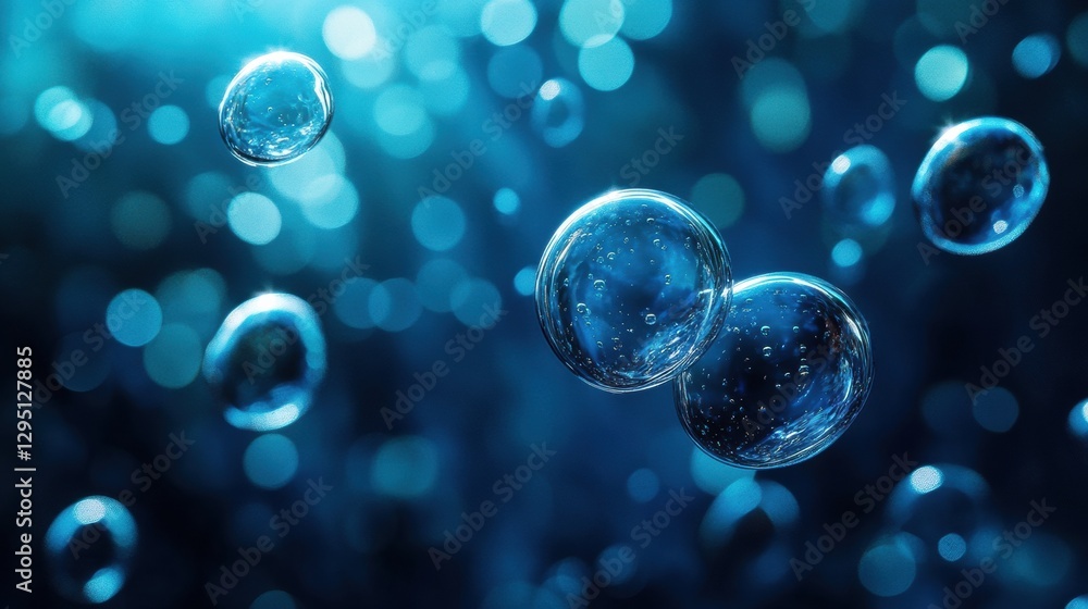Poster glowing gas bubbles create a magical underwater atmosphere in a serene aquatic environment. generati