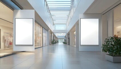Fototapeta premium Modern Mall Interior with Blank Vertical Posters