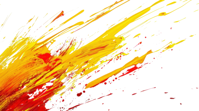 Red and yellow paint splashing on transparent background