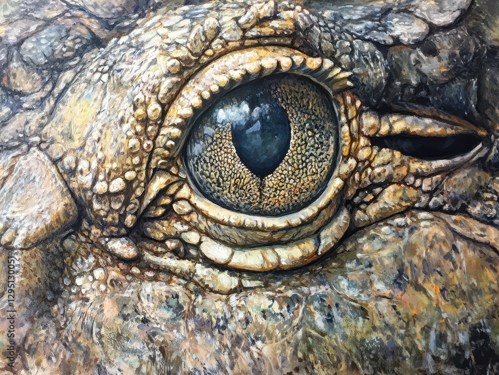 Poster captivating close-up of a reptile eye with intricate textures and vibrant colors, showcasing nature'
