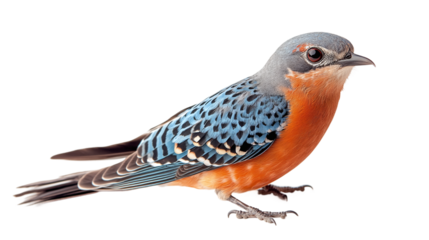 Close-up view of a vibrant cuckoo bird perched and isolated on a transparent background, showcasing detailed plumage and natural colors, ideal for ornithology projects and birdwatching guides.