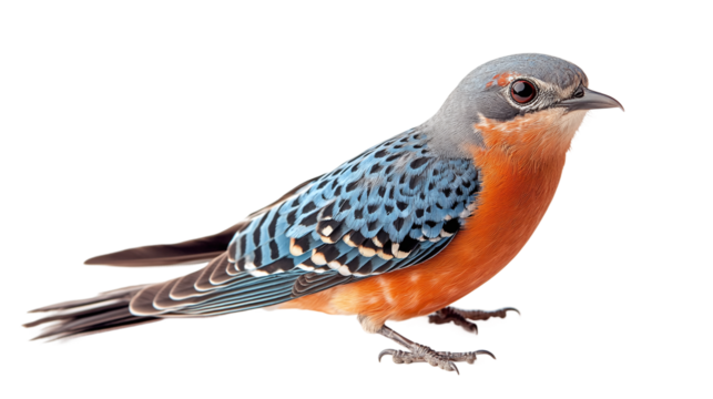 Close-up view of a vibrant cuckoo bird perched and isolated on a transparent background, showcasing detailed plumage and natural colors, ideal for ornithology projects and birdwatching guides.