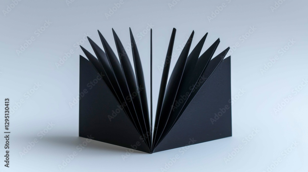 Aufkleber open book with black pages standing with triangular formations emitting light on white background