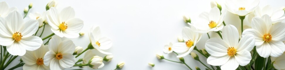 Obraz premium White floral arrangement, pristine white setting, still life, decoration