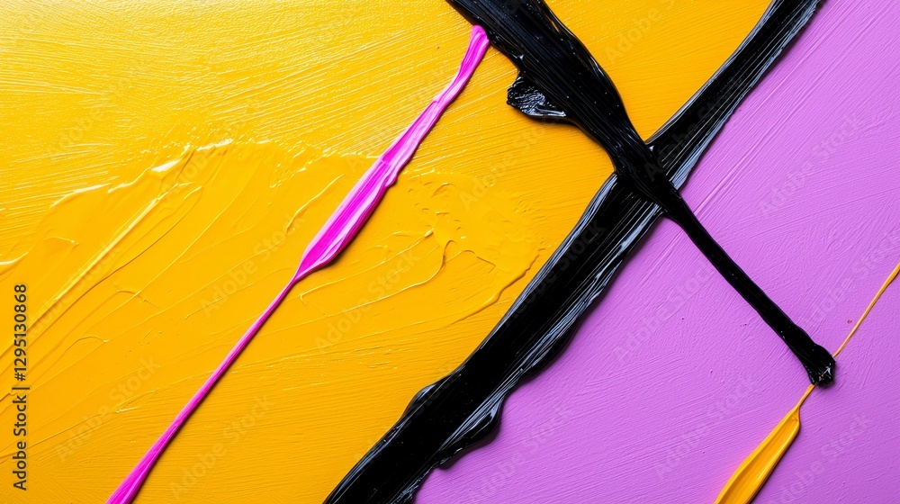 Poster abstract expression of intersecting color fields with textured strokes and dynamic visual compositio
