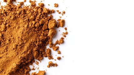 Pile of Rich Brown Soil with Crumbling Texture against Bright White Background for Text Overlay