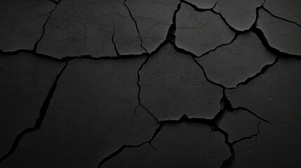 Obraz premium Cracked black surface with deep fissures and textured details, creating dramatic and moody atmosphere. Ideal for backgrounds or artistic projects
